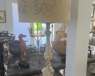 Carved Wood Candlestick Lamps (pr)