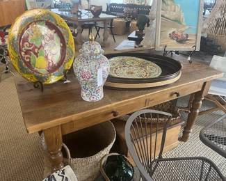 Pine Desk Table with Decor