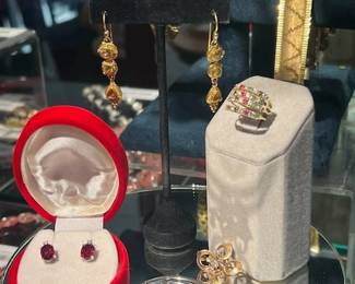 Luna Felix Goldsmith Yellow Sapphire Earrings, 18k Ruby/Diamond Earrings