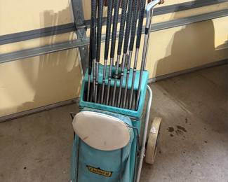 Vintage Browning Bag Boy Clubster II Golf Caddy w/ Clubs 