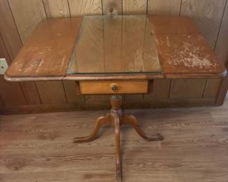 Vintage Drop Leaf Table w/Glass Top
