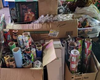So much wrapping paper, bags, boxes, Christmas trees