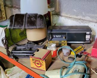 Vintage lamps, clocks, radios