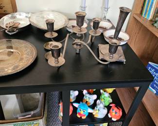 Silver Candlestick Holders, Silver Platter, Furby Toys