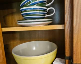 Bowl, Tea Cups, Saucers