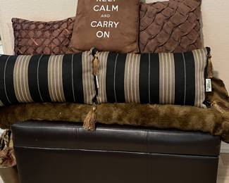 Small Upholstered Storage Trunk, Lush Throw, Decorative Pillows