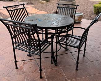 Cast Iron Table w Tile Top and 4 Chairs and Cushions