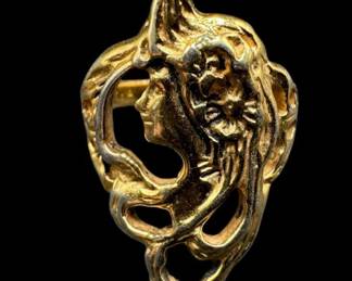 Stunning Art Nouveau Inspired 14kt Gold Electroplated Lady Bust Ring