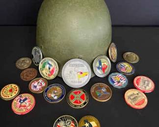 Vintage Military Collectibles Army Helmet Liner Diverse Challenge Coin Lot 