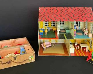Vintage Large Metal Dollhouse with Extensive Furnishings Accessories  A Collectors Dream
