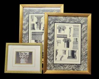 Elegant Collection of a Trio of Framed Architectural Column Prints