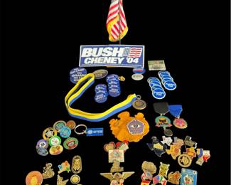 Diverse collection of political and organizational pins 