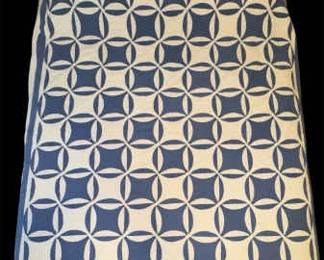 Vintage Handstitched Blue and White Orange Peel Quilt 80 x 95 