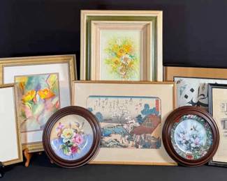 Diverse Collection of Framed Art and Decorative Plates