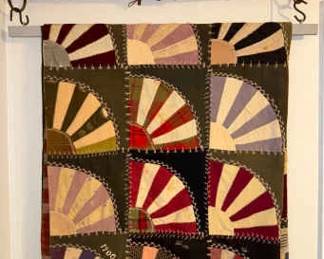 American history and Folk Art Wood  Iron Yoke with Hand Stitched Quilt Buggy Blanket