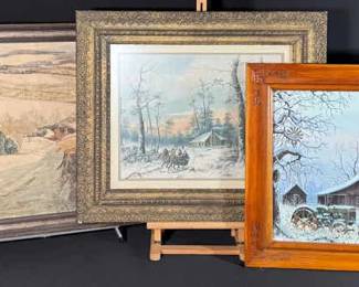 Collection of Charming Winter Scenes Three Framed Art Prints from Chandler, Slider and Miller 