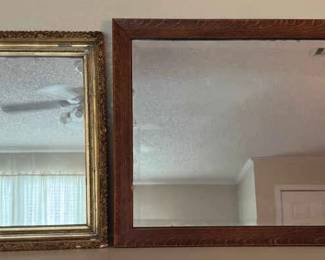 Pair of Vintage Mirrors Quartersawn Oak Gold Gilt