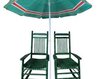Relax in Style Green Wood Rocking Chairs  Patio Umbrella