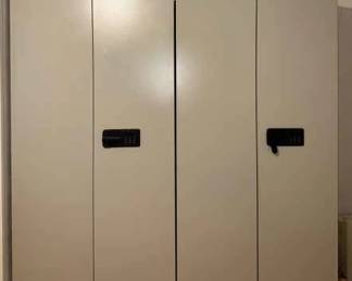 Two HeavyDuty Metal Lockable Storage Cabinets with Office Supplies