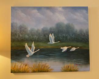 Acrylic on canvas flying geese by James signed 24” x 20” $80 + tax