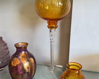 Hand blown orange pedestal art glass $32 + tax