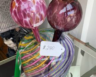 Hand blown rainbow striped glass vase $112 + tax