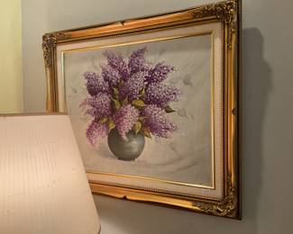 Marie Vargo purple hydrangeas oil on canvas 21” x 25” $200 + tax