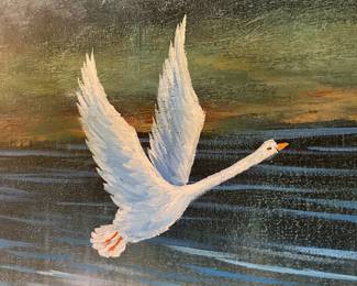 Acrylic on canvas flying geese by James signed 24” x 20” $80 + tax