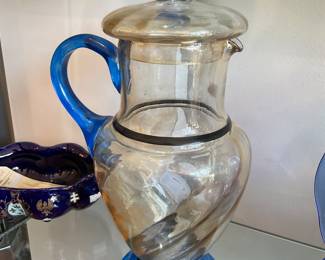 Vintage hand blown blue glass pitcher $8 + tax