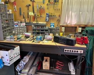 Work Bench, Hand Tools, and Lots of Hardware