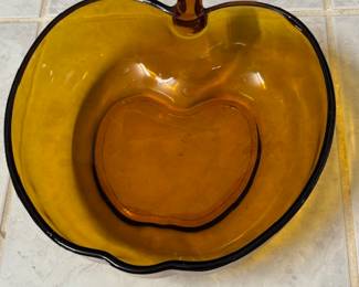 Vintage Amber Glass Apple Shaped Serving Dish