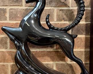 Vintage glossy black Royal Haeger antelope 