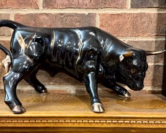 Vintage Gold and Black Ceramic Bull.