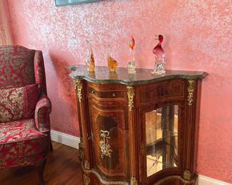 Wooden cabinet with brass and marble decoration