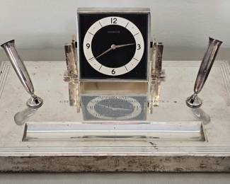 Vintage Tiffany sterling silver desk clock pen holder set