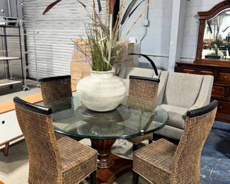 Wicker and Glass Table and Chairs Orlando Estate Auction