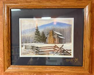 Framed and Signed Randall Ogle John Oliver Cabin in Cades Cove