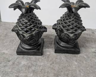 Hen Feathers Black Pineapple Candleholders Pair