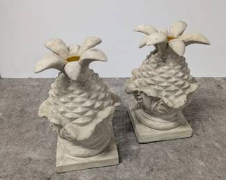 Hen Feathers White Pineapple Candleholders Pair