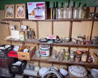 Antique/Vintage Lighting, Kitchen Goods, Bottles & More