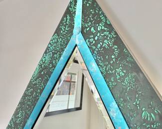 Modern Etched Beveled Triangle Mirror with Metal Accents