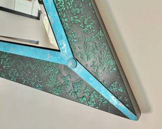 Modern Etched Beveled Triangle Mirror with Metal Accents