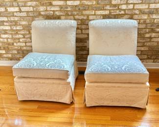 Pair of Off White Damask Accent Chairs by Kindel
