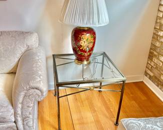 Pair of Contemporary Metal and Beveled Glass Accent Tables