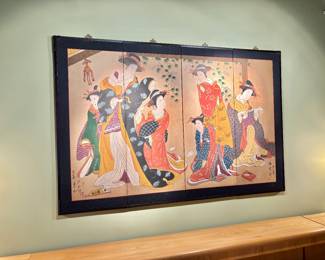 4 Panels Screen with 6 Geishas Painted in the Ukiyo-e Style