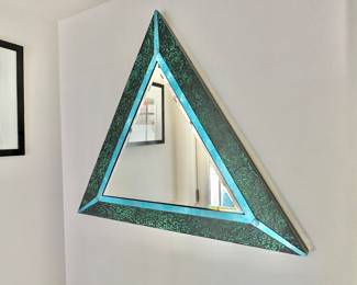 Modern Etched Beveled Triangle Mirror with Metal Accents