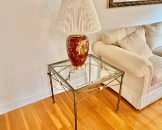 Pair of Contemporary Metal and Beveled Glass Accent Tables