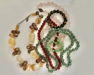 Barse Stone Necklace, Carnelian, Tiger's Eye, Rose Quartz, Jade Necklaces and Bracelets 