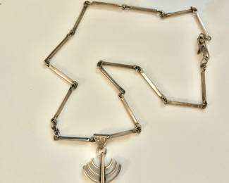 Modernist Mexico Signed Sterling Silver Necklace 
