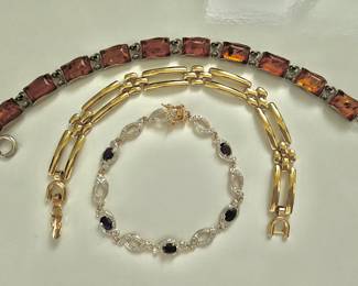 Amber Sterling Bracelet, Gold Tone Bracelet, Silver Bracelet with Stones 
